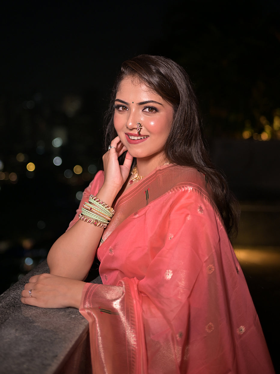 Dark Pink Organza Paithani Zari Organza Saree