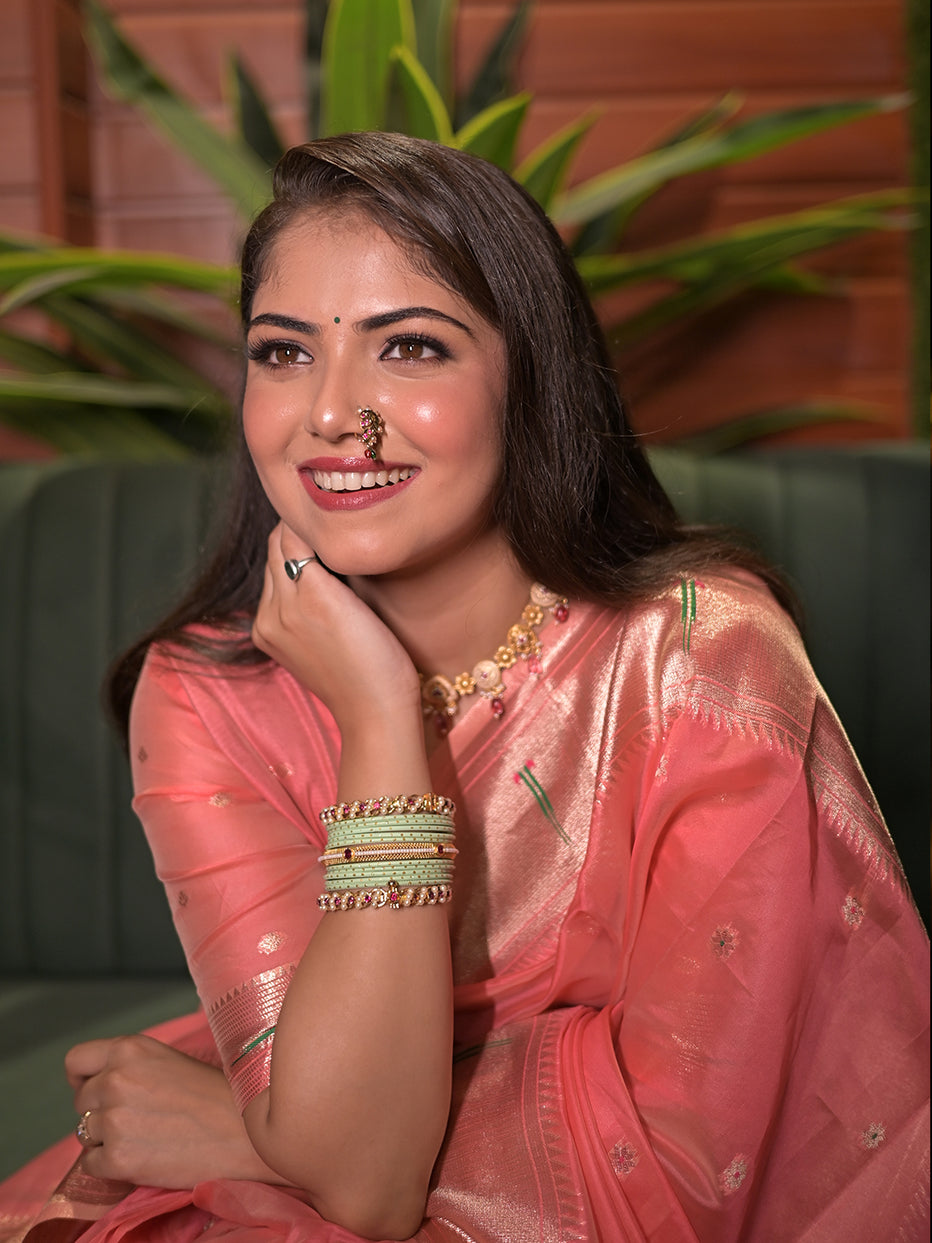 Dark Pink Organza Paithani Zari Organza Saree