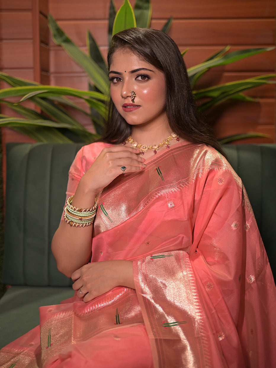 Dark Pink Organza Paithani Zari Organza Saree