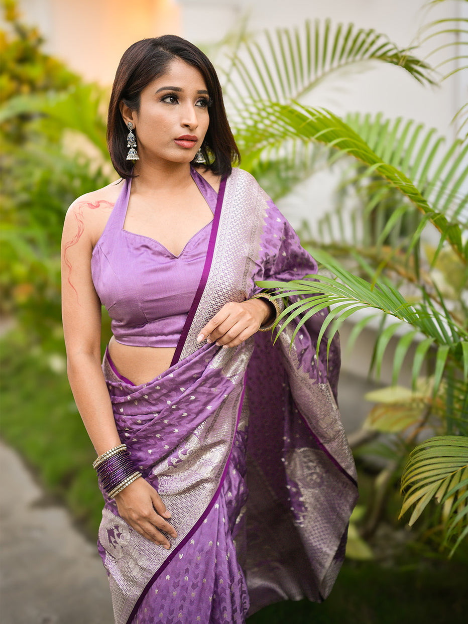 Lavender Banarasi Satin Silk Zari Banarasi Saree