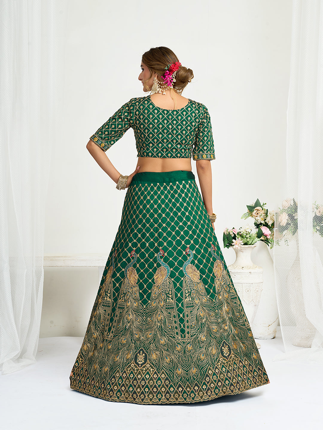 Green Pure Soft Fendi Silk Matching Combo Couple Dress  Anant Tex Exports Pvt.Ltd..