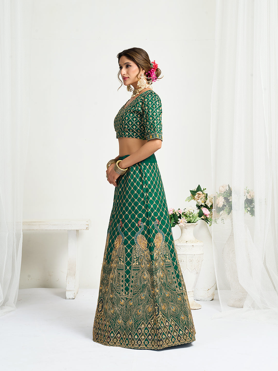 Green Pure Soft Fendi Silk Matching Combo Couple Dress