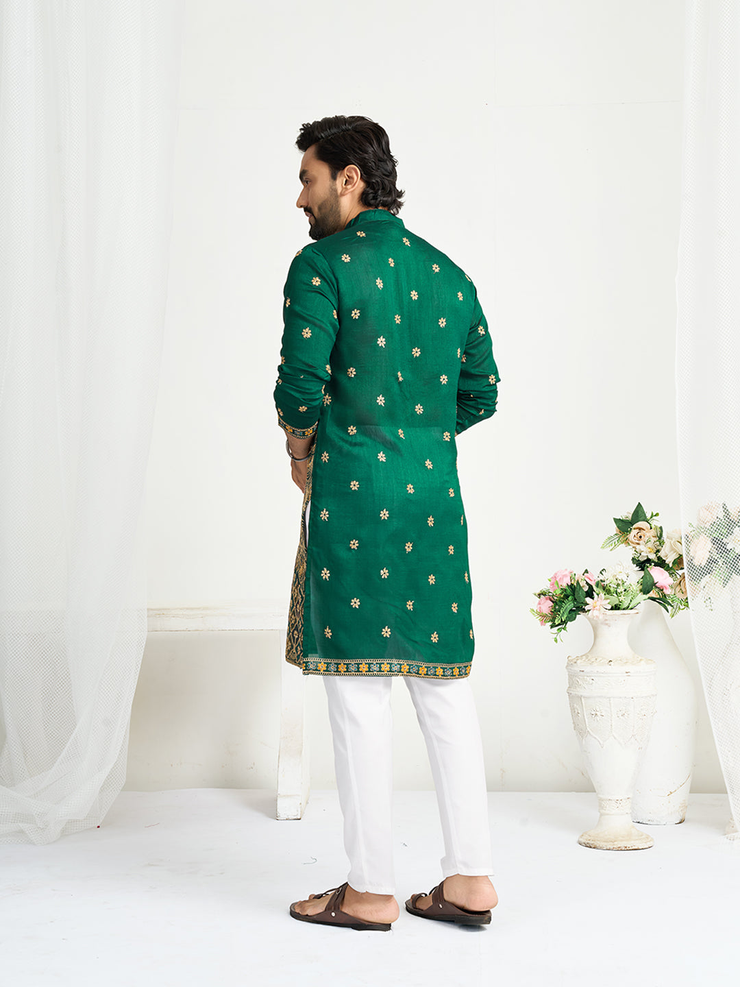 Green Pure Soft Fendi Silk Matching Combo Couple Dress