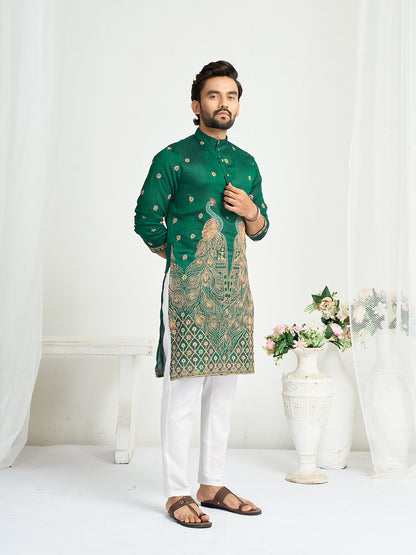 Green Pure Soft Fendi Silk Matching Combo Couple Dress  Anant Tex Exports Pvt.Ltd..