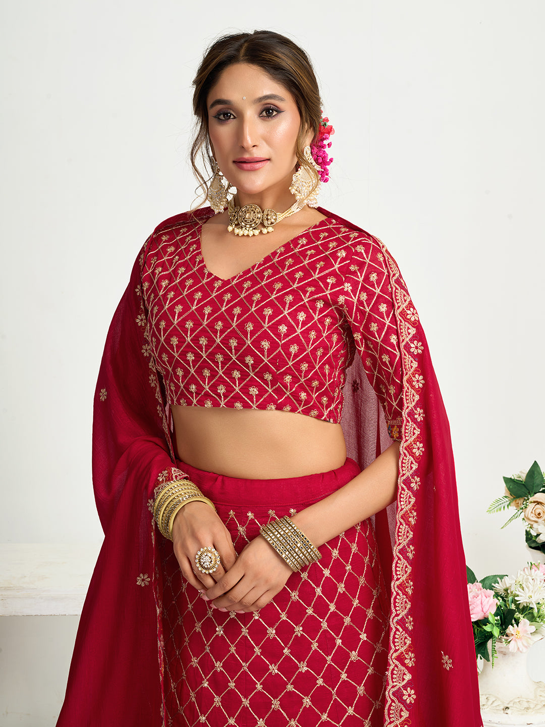 Red Pure Soft Fendi Silk Matching Combo Couple Dress