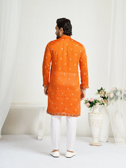 Orange Pure Soft Fendi Silk Matching Combo Couple Dress  Anant Tex Exports Pvt.Ltd..