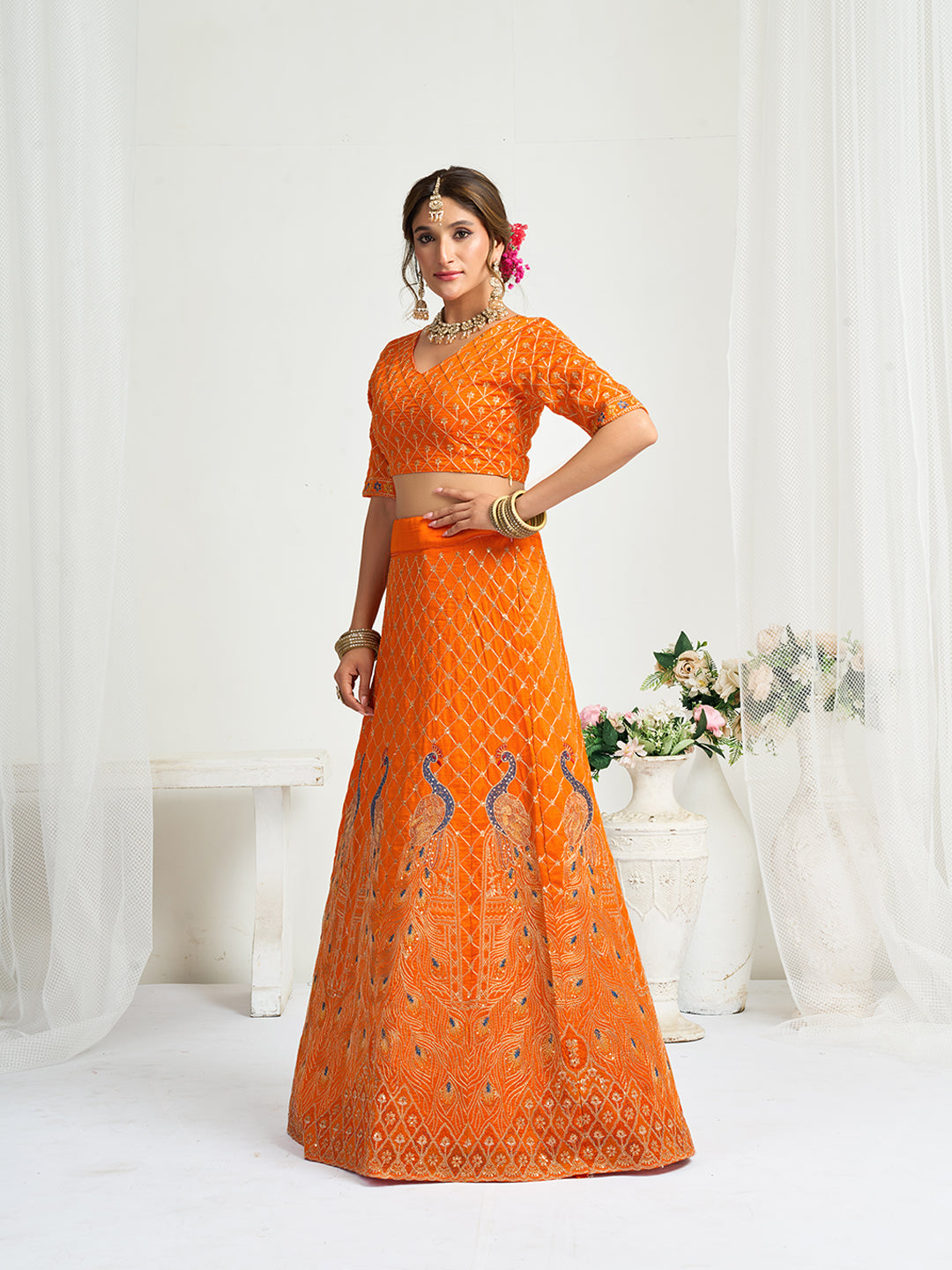 Orange Pure Soft Fendi Silk Matching Combo Couple Dress