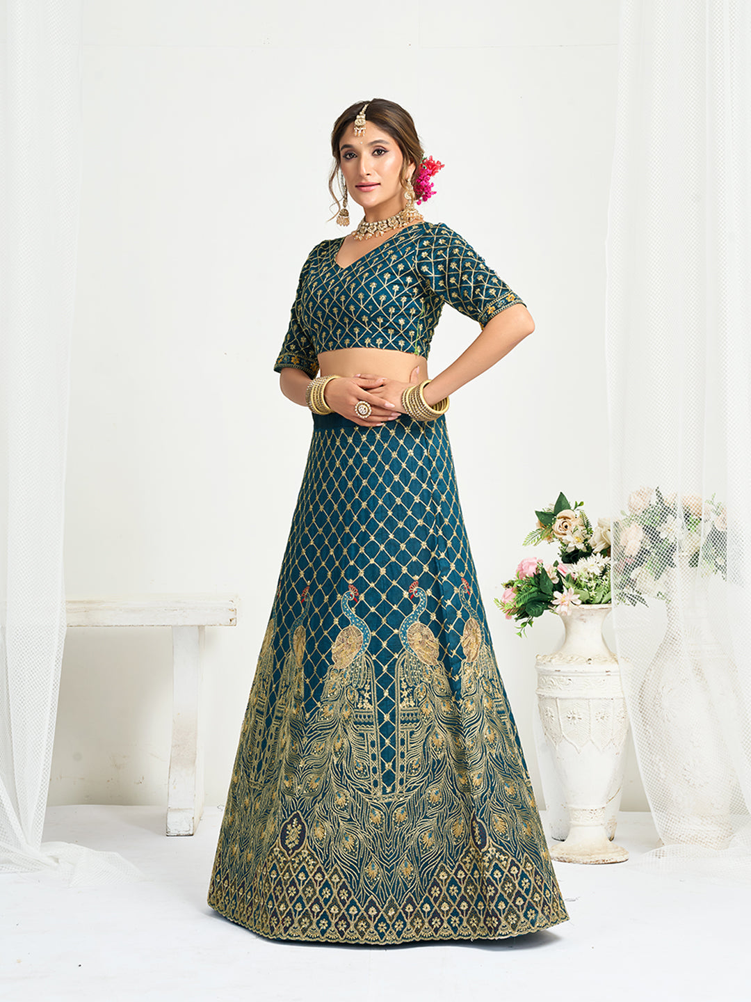 Teal Blue Pure Soft Fendi Silk Matching Combo Couple Dress  Anant Tex Exports Pvt.Ltd..