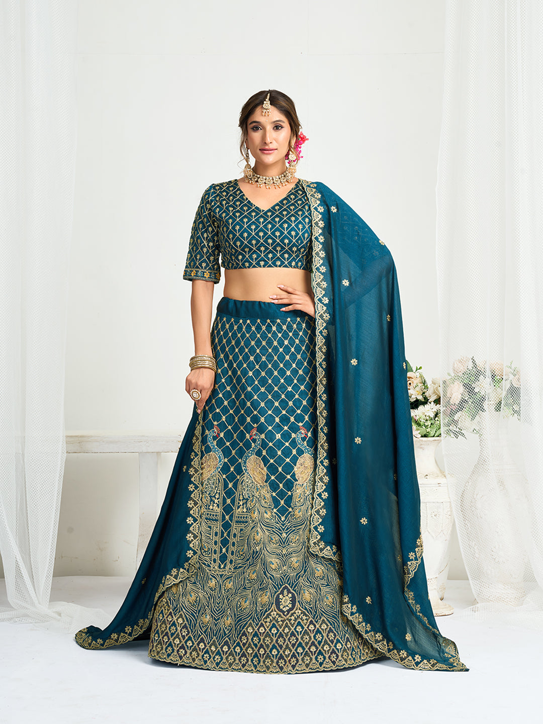 Teal Blue Pure Soft Fendi Silk Matching Combo Couple Dress  Anant Tex Exports Pvt.Ltd..