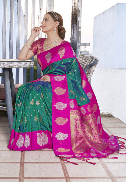 Green Soft Silk Contrast Zari Paithani Saree