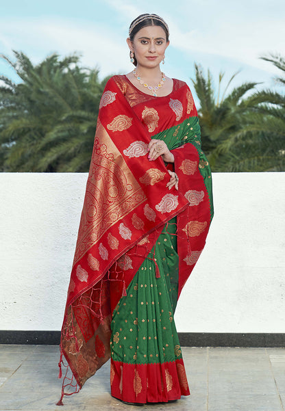 Hippie Green Soft Silk Contrast Zari Paithani Saree