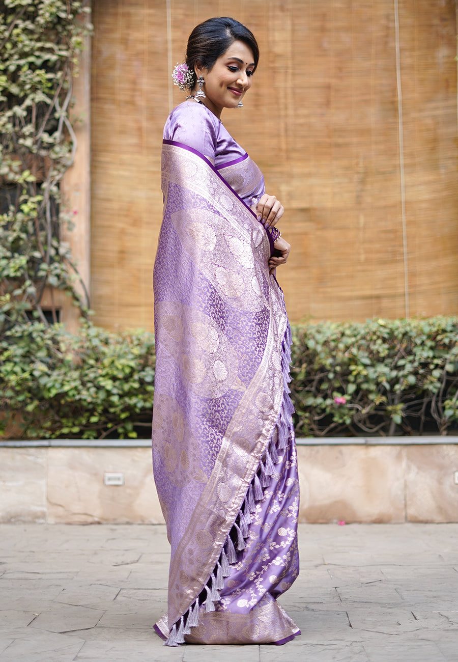 Lavender Banarasi Satin Silk Zari Banarasi Saree Panetar Saree Anant Tex Exports Pvt.Ltd..