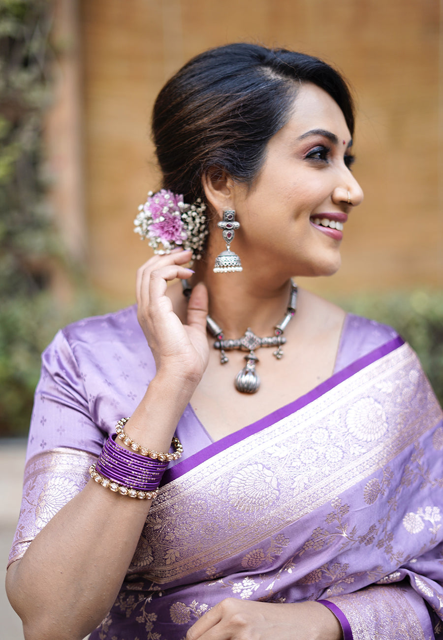 Lavender Banarasi Satin Silk Zari Banarasi Saree Panetar Saree Anant Tex Exports Pvt.Ltd..