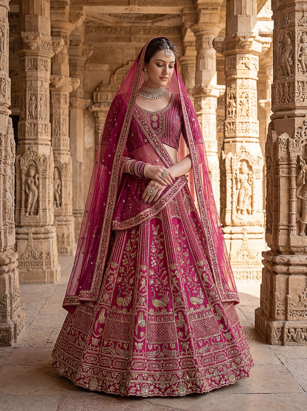 Pink Pure Soft Silk Heavy Embroidery Work Bridal Lehenga
