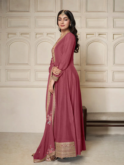 Wine Dola Silk Anarkali Suit with Heavy Sequins Hand Embroidery