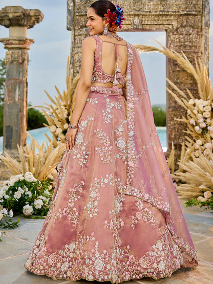 Dusty Pink Tissue Lehenga Choli with Sequins Embroidery