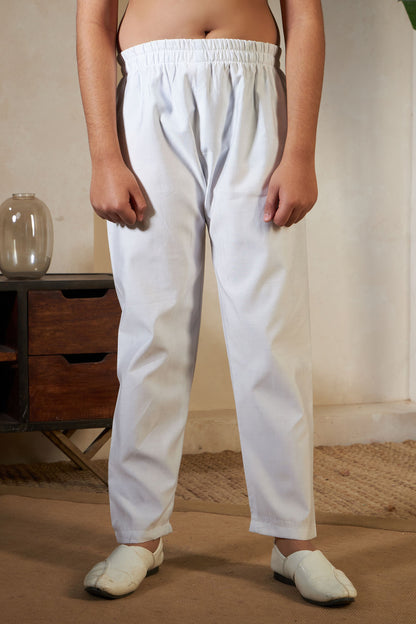 White Pure Viscose Silk Silk Kids Boy Kurta Pajama With Koti Jacket 