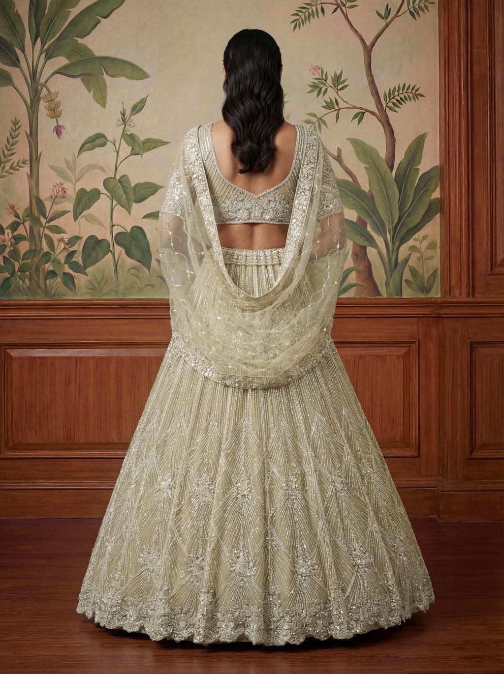 Cream Pure Soft Net Heavy Embroidery Work Bridal Lehenga