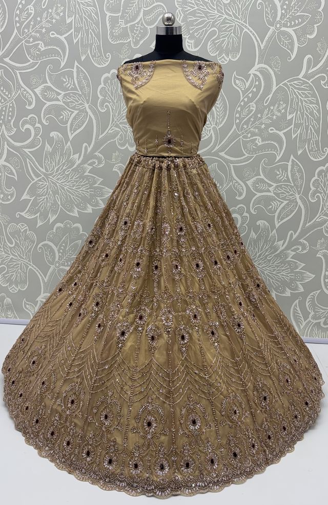 Chicku Pure  Fendi Tussaud Silk Crystal Beads work Multi Thread Dori and Sequins Work Sequins Work Bridal Lehenga Choli