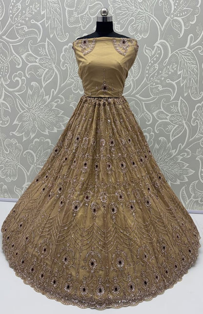 Chicku Pure  Fendi Tussaud Silk Crystal Beads work Multi Thread Dori and Sequins Work Sequins Work Bridal Lehenga Choli