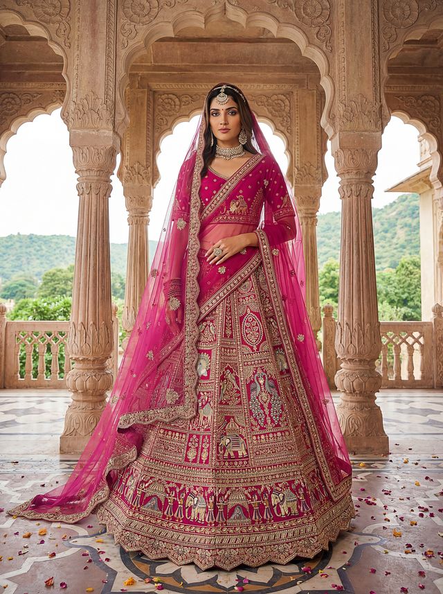 Rani Pink Pure Soft Gadwal Silk Heavy Embroidery Work Bridal Lehenga 