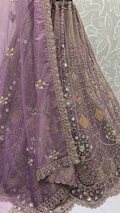 Purple Pure Soft Orgenza Sequins Work Bridal Lehenga Choli Organza Lehenga Choli Anant Tex Exports Pvt.Ltd..