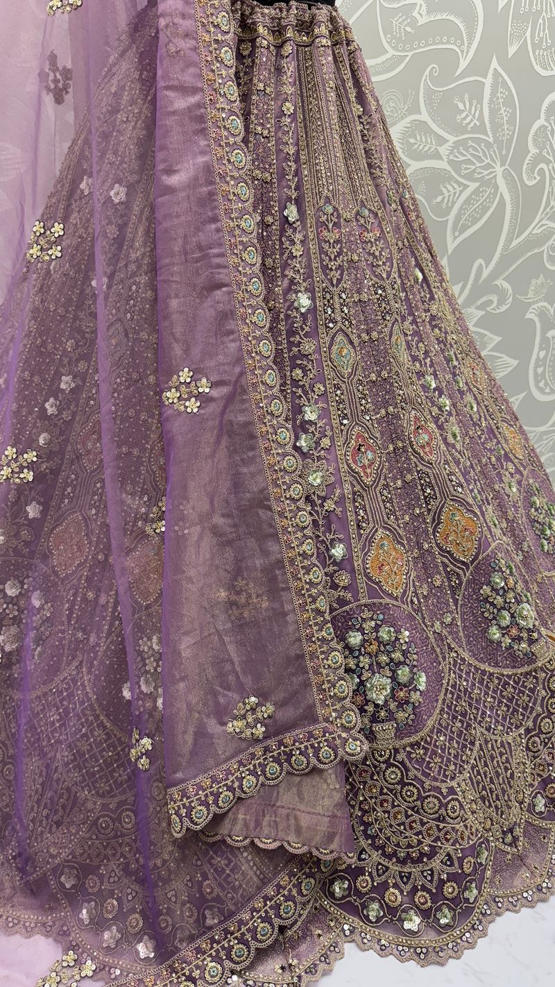 Purple Pure Soft Orgenza Sequins Work Bridal Lehenga Choli