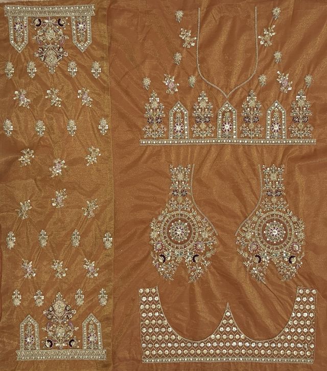 Orange Pure Soft Heavy Net Sequins Embroidery Work Bridal Lehenga 