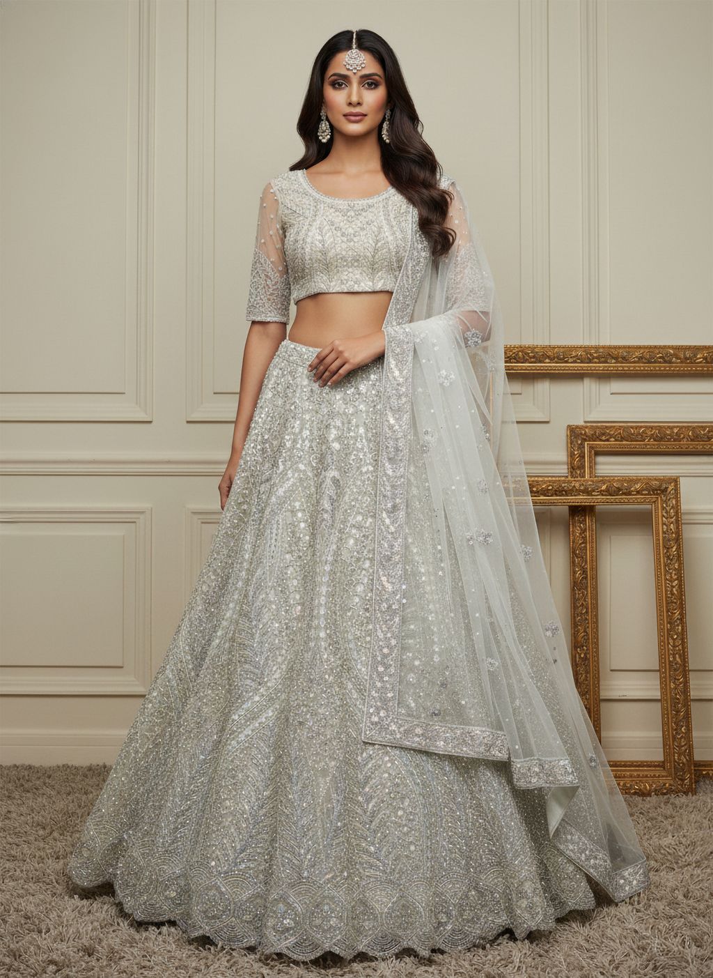 White Pure Soft Heavy net Silk Heavy Embroidery Work Bridal Lehenga