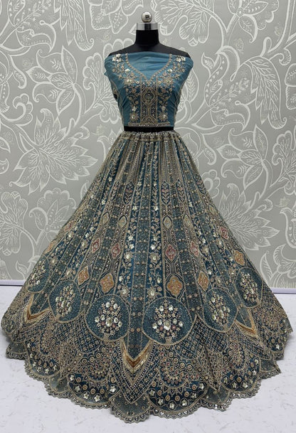 Firozi Pure Soft Orgenza Sequins Work Bridal Lehenga Choli Organza Lehenga Choli Anant Tex Exports Pvt.Ltd..