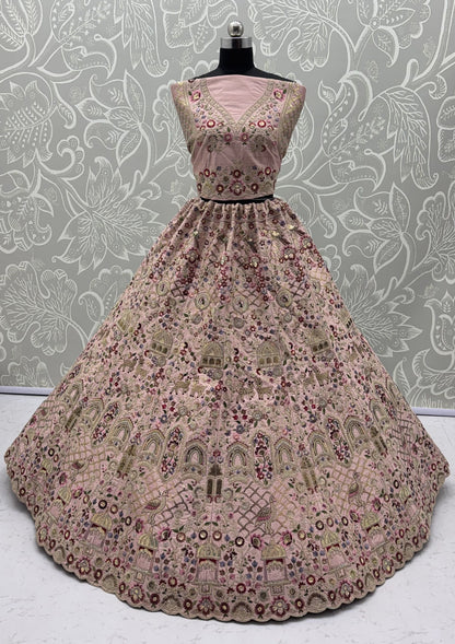 Pink Pure Soft Gadhwal Silk Heavy Embroidery Work Bridal Lehenga Choli