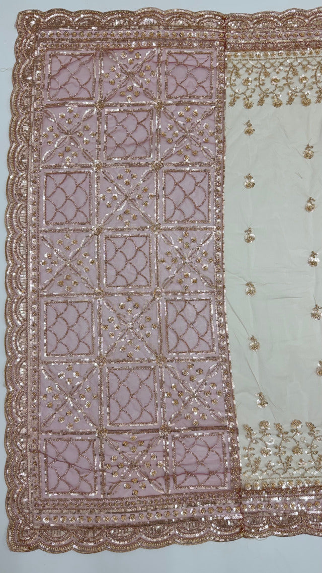 Purple Pure Premium Net Handwork Kasti &amp; Motif Zari Metallic Sequins Work Wedding Saree