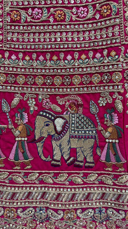Rani Pink Pure Soft Gadwal Silk Heavy Embroidery Work Bridal Lehenga 