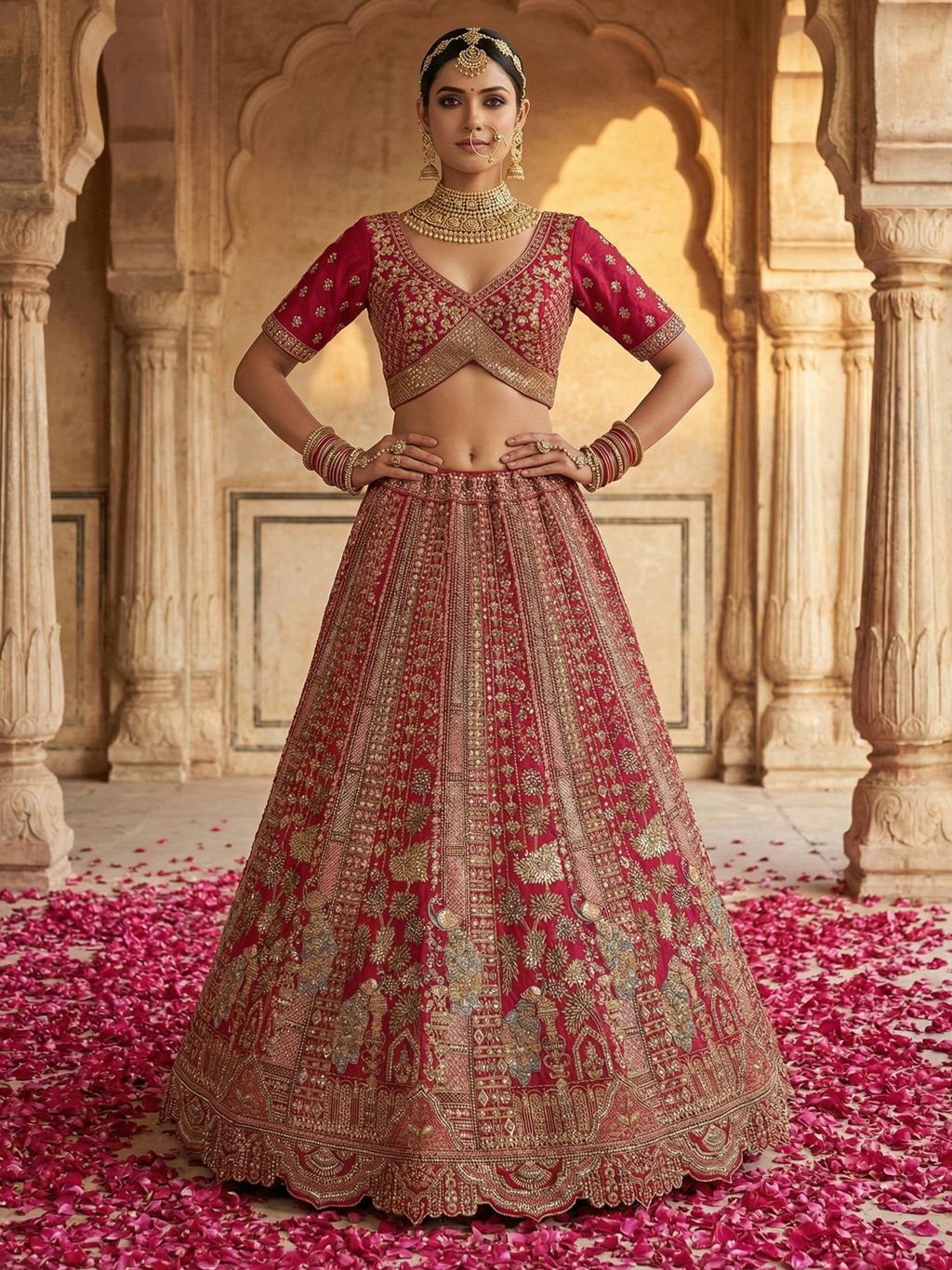 Pink Pure Soft Silk Heavy Embroidery Work Bridal Lehenga