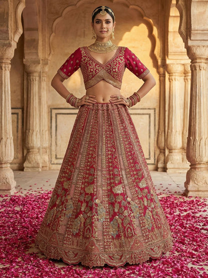 Pink Pure Soft Silk Heavy Embroidery Work Bridal Lehenga