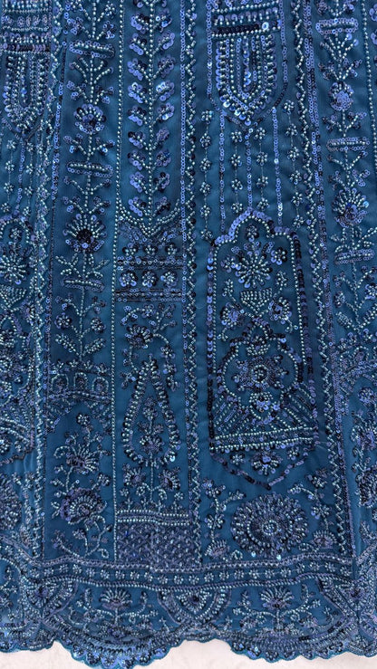 Blue Pure Soft Net Heavy Embroidery Work Bridal Lehenga 
