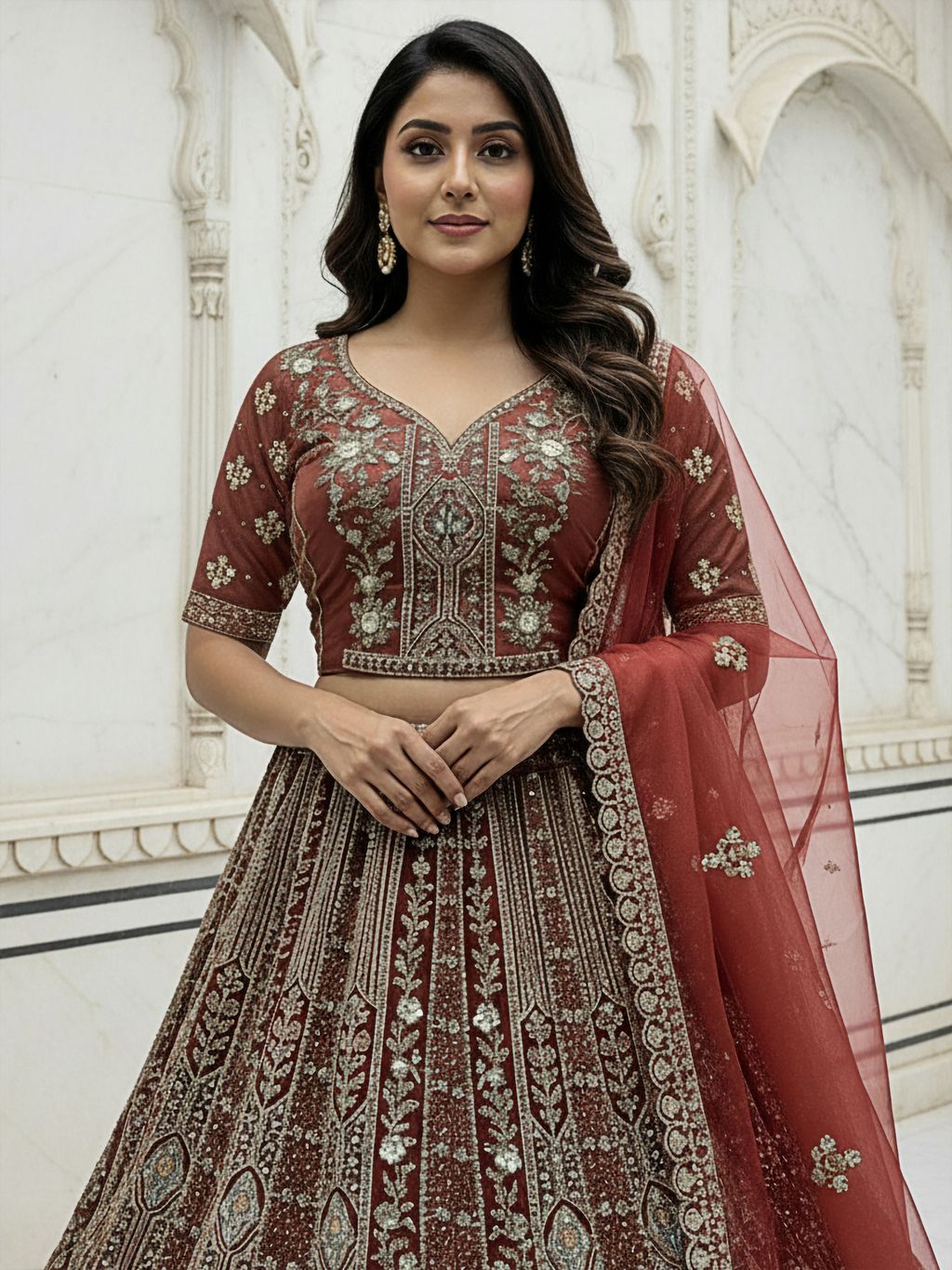 Cinnamon Pure Soft Orgenza Sequins Work Bridal Lehenga Choli Organza Lehenga Choli Anant Tex Exports Pvt.Ltd..