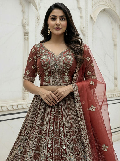 Cinnamon Pure Soft Orgenza Sequins Work Bridal Lehenga Choli Organza Lehenga Choli Anant Tex Exports Pvt.Ltd..