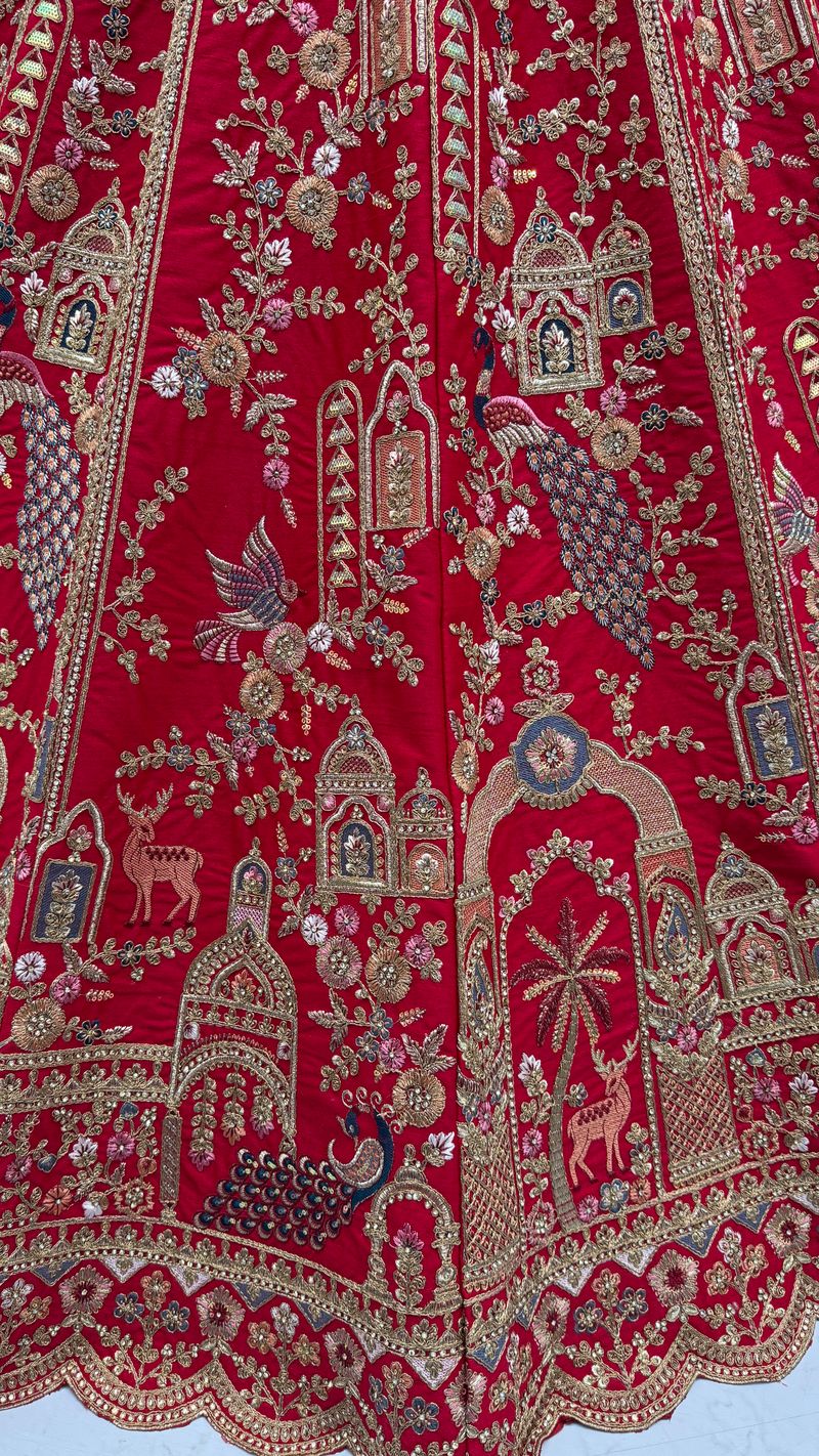 Red Pure Soft Silk Heavy Embroidery Work Bridal Lehenga 