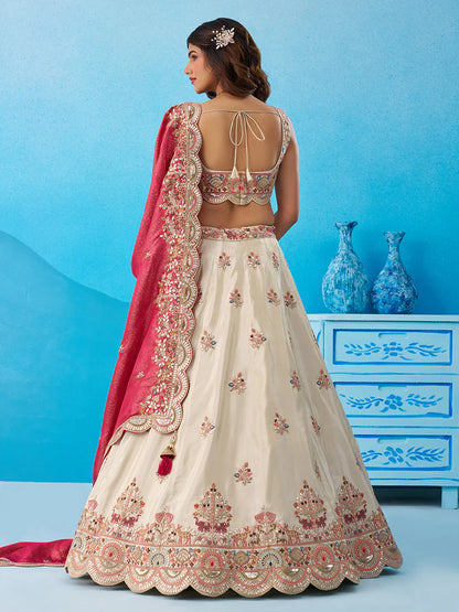 Cream Tissue Lehenga Choli with Rani Dupatta