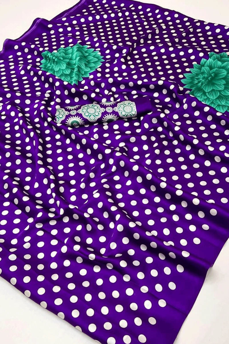 Blue Pure Modal Satin Ajrakh Print Satin Saree