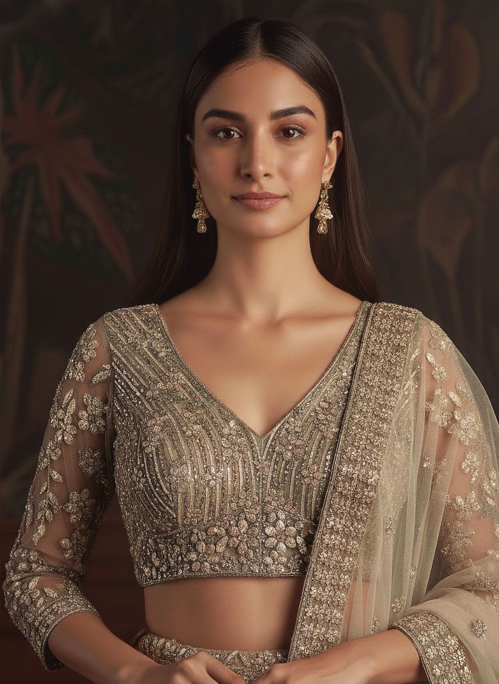 Golden Pure Soft Net Heavy Embroidery Work Bridal Lehenga