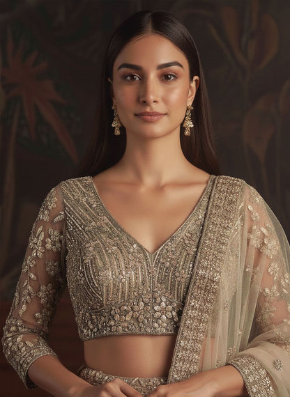 Golden Pure Soft Net Heavy Embroidery Work Bridal Lehenga Bridal Lehenga Anant Tex Exports Pvt.Ltd..