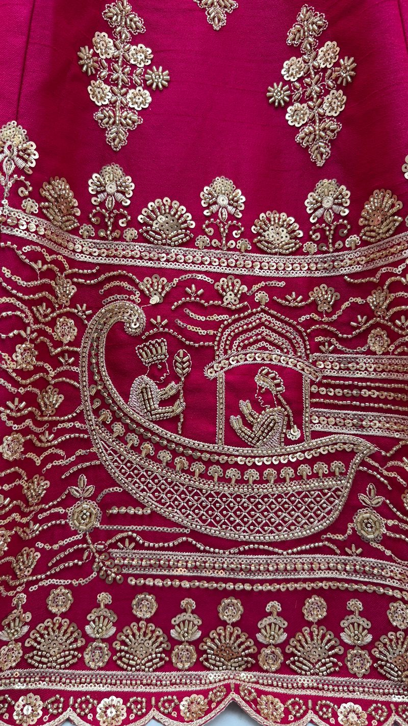Rani Pink Pure Soft Heavy Silk Sequins Embroidery Work Bridal Lehenga 