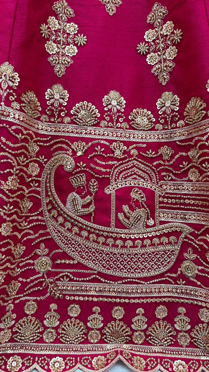 Rani Pink Pure Soft Heavy Silk Sequins Embroidery Work Bridal Lehenga 