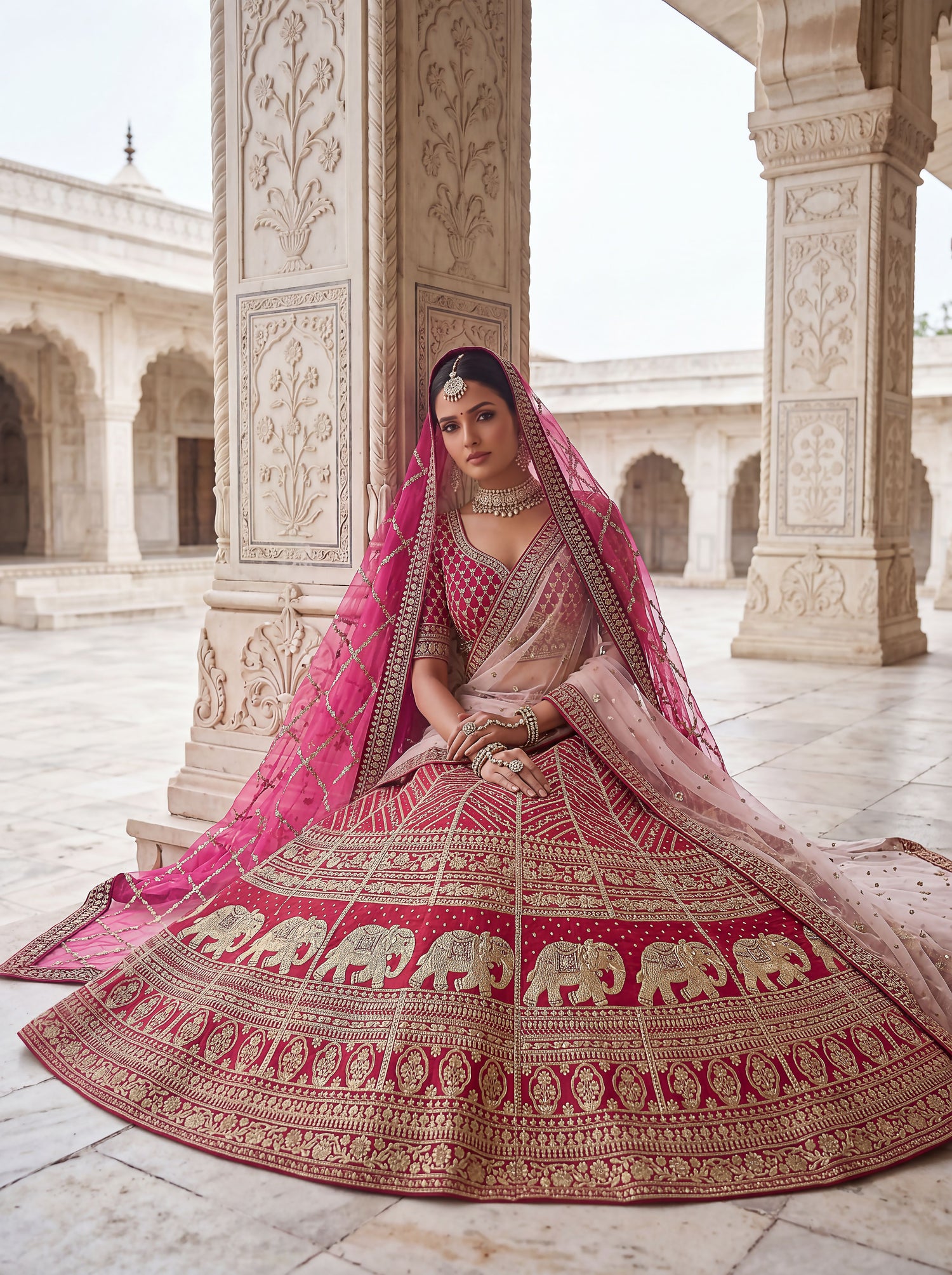 Rani Pink Pure Slubb Silk Premium Tatamie Zari Dori Embroidery Metalic Sequins Work Bridal Lehenga Choli