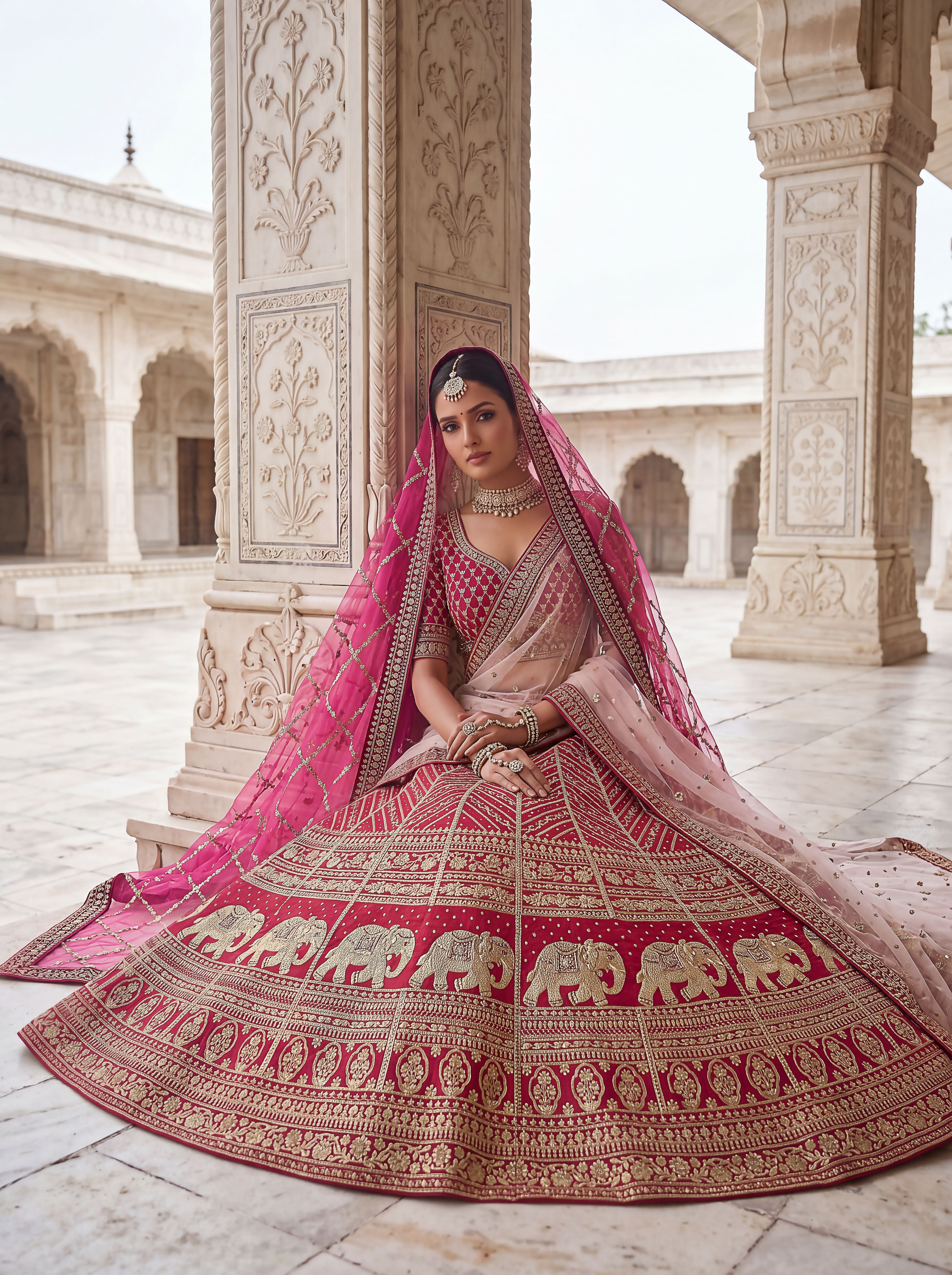 Rani Pink Pure Slubb Silk Premium Tatamie Zari Dori Embroidery Metalic Sequins Work Bridal Lehenga Choli