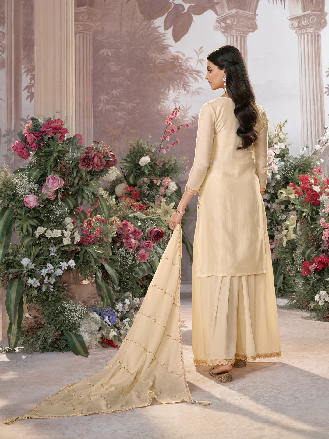 Traditional sharara kurta design in dola silk with sequins

