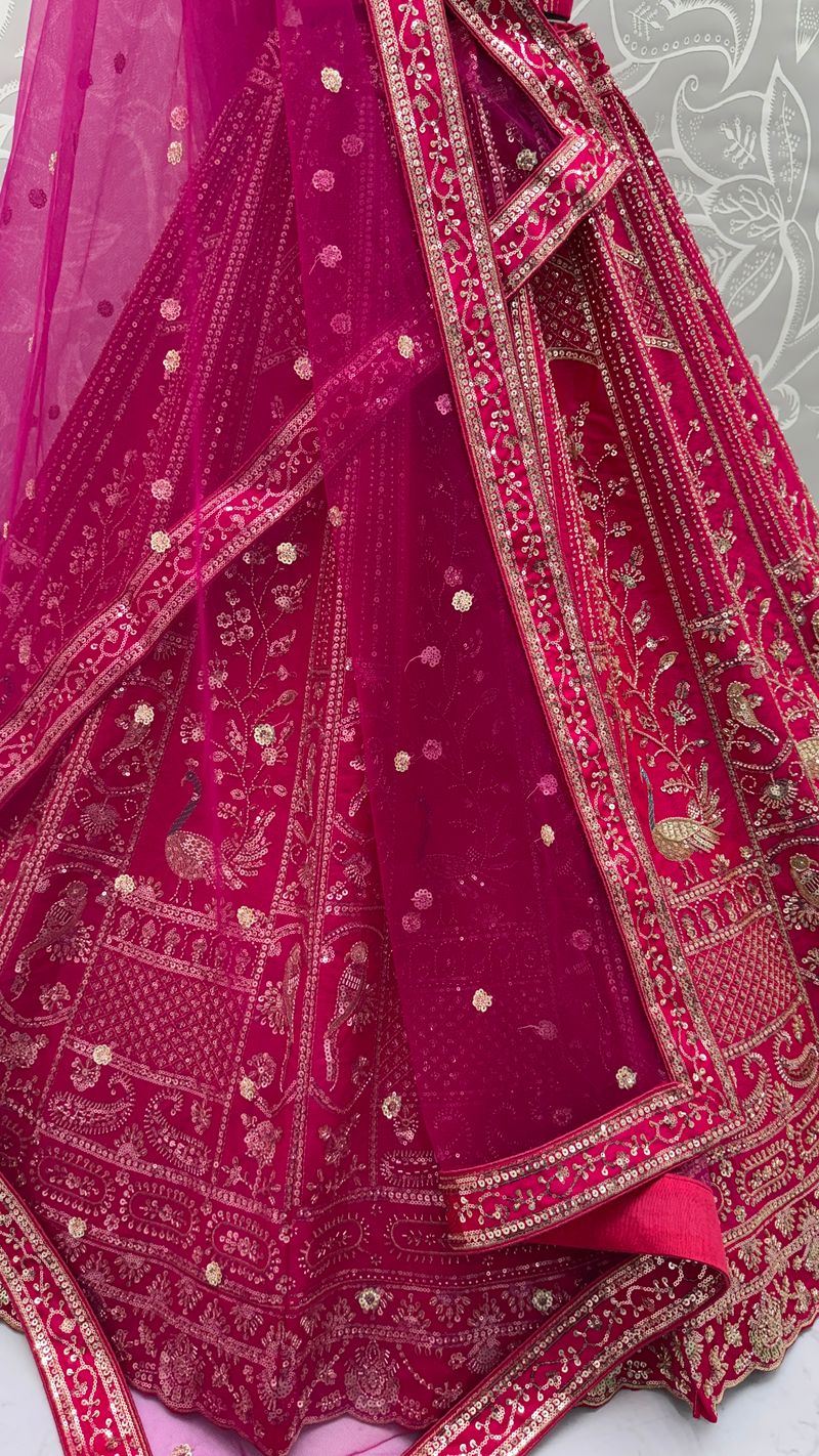 Pink Pure Soft Silk Heavy Embroidery Work Bridal Lehenga 