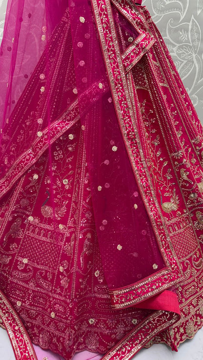 Pink Pure Soft Silk Heavy Embroidery Work Bridal Lehenga 
